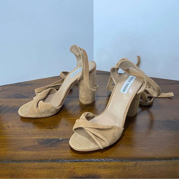 Steve Madden Camel Suede Lace Up Heels - Picture 5 of 9